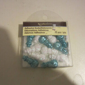 Recollection 15 White and Blue Glitter Adhesive Emblem Snowman